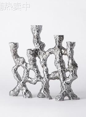 现代 银色树根烛台摆件 创意饰品造型饰品 样板房树脂工艺品摆件