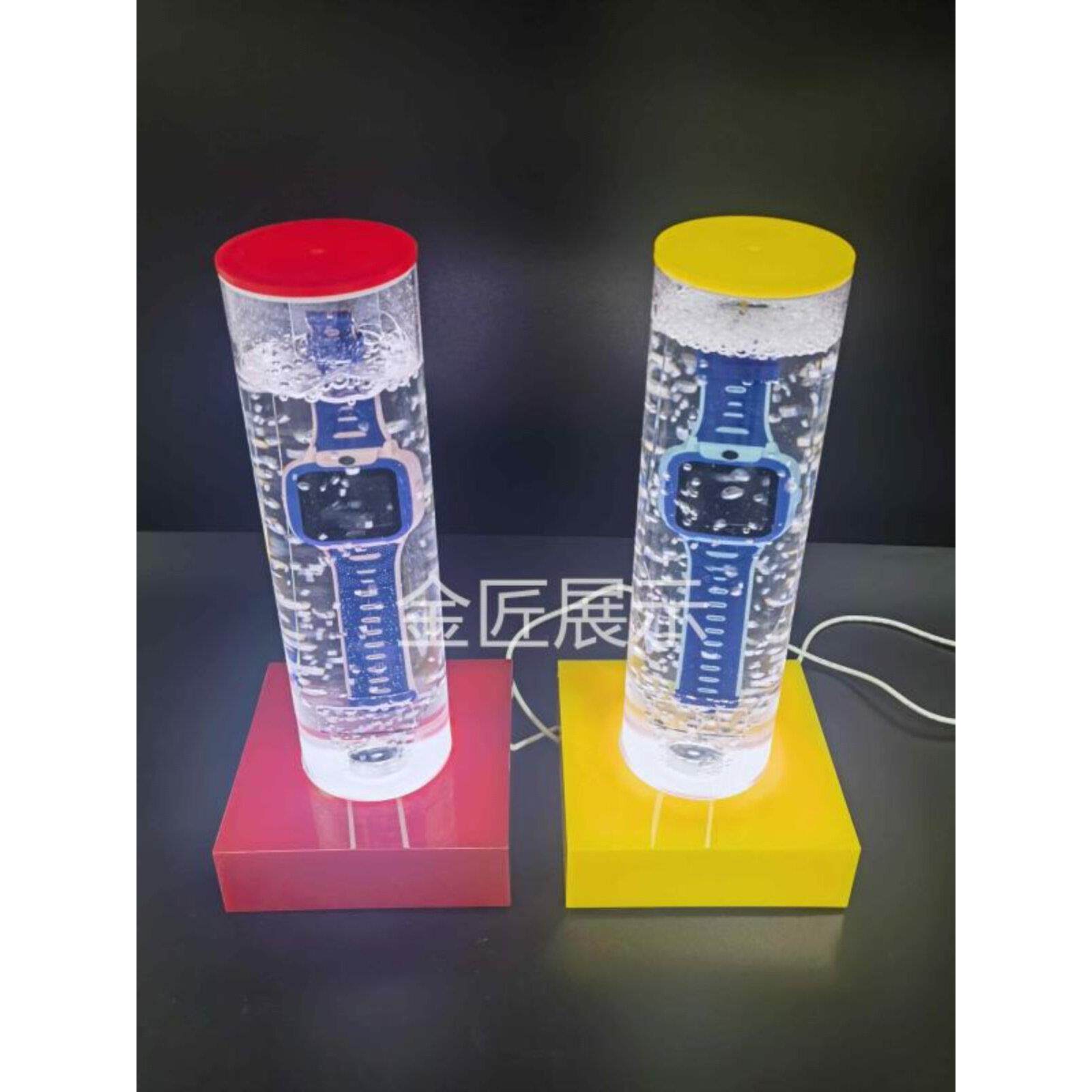 手表防水展示架带LED白灯泡水演示道具手机防水亚克力展示架定制