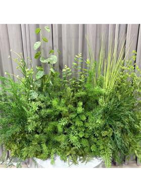 新款婚庆地排花T台装饰婚礼堂绿色花排彷真绢花婚礼场景背景花艺