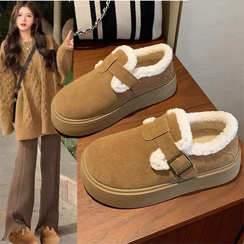 厚底加绒豆勃肯鞋女2025年