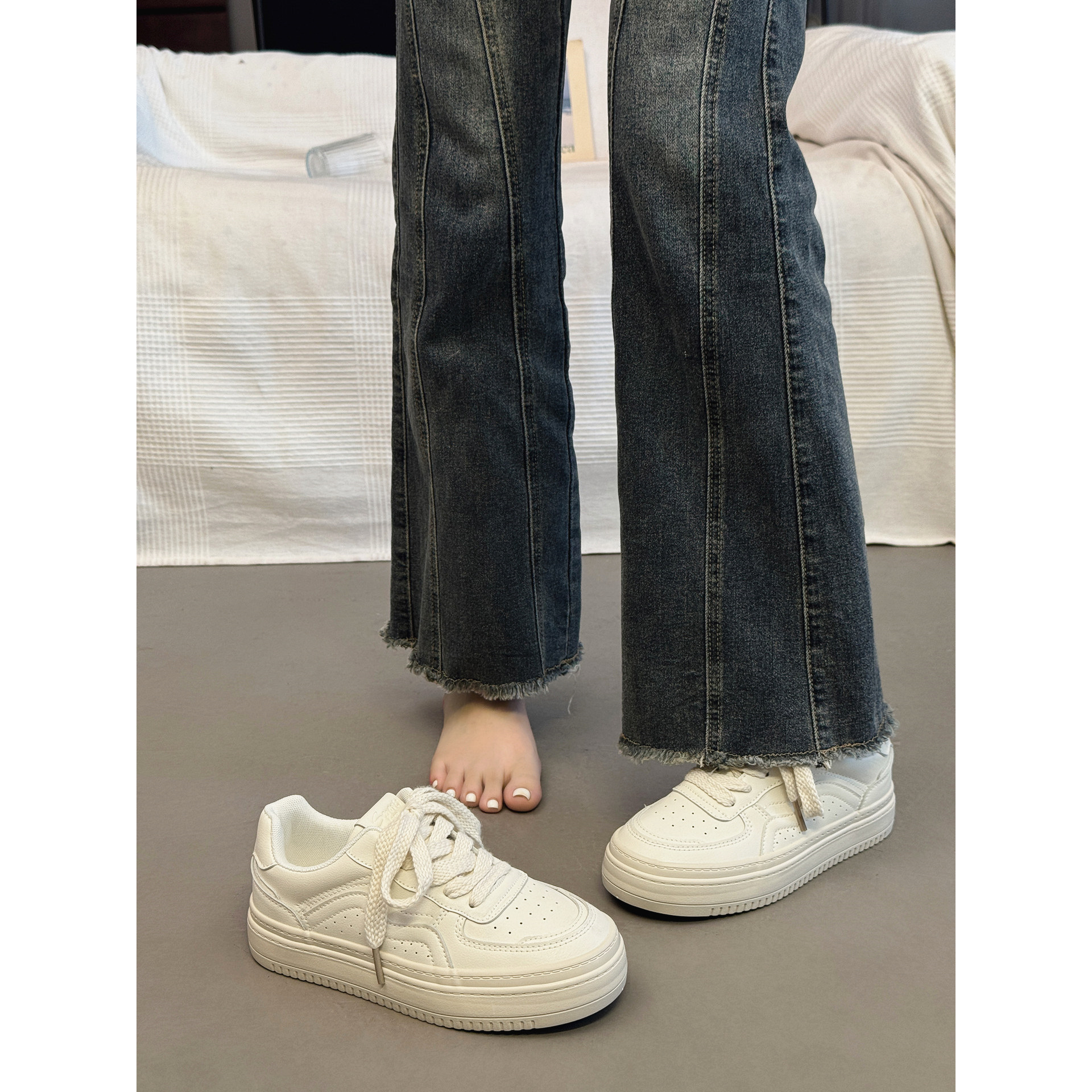 日系百搭奶fufu小白鞋女款2026年春秋季新款皮面厚底休闲板鞋子,女鞋,休闲板鞋,淘宝优惠券,粉丝福利购,淘宝优惠卷