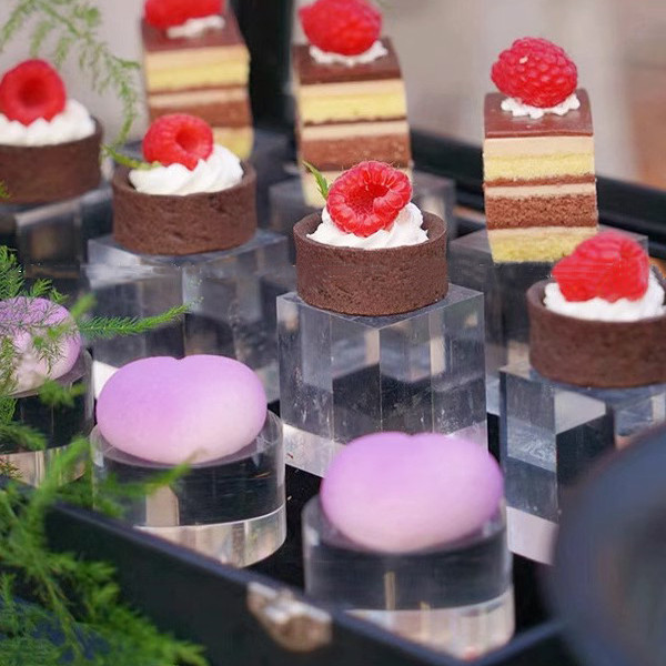 亚克力透明圆柱方块点心台甜品展示台摆台冷餐底托茶歇摆件定制