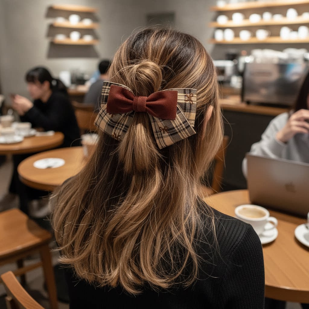 秋冬学院风jk风蝴蝶结发夹格纹发饰品2026新款女生后脑勺顶夹发卡