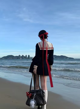 橘子家orange法式蝴蝶结蓝色超长飘带发夹后脑勺顶夹芭蕾风头饰品