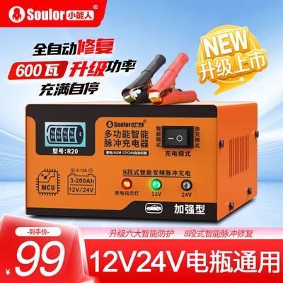 小能人(soulor)R20汽车电瓶充电器12V24V通用纯铜摩托车轿车货