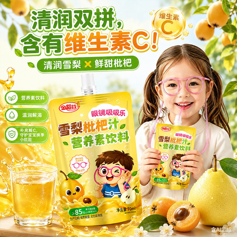 儿童雪梨枇杷汁维C果冻吸吸饮料图片