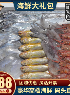 新渔姐海鲜礼盒象山新鲜带鱼黄鱼鲳鱼鱿鱼大红头虾五件套大礼盒