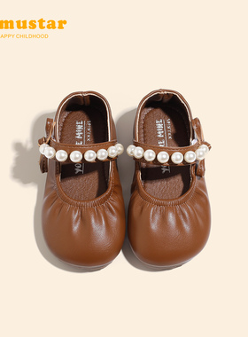 女童小皮鞋洋气珍珠公主鞋夏季女宝宝学步鞋软底春秋时尚女宝单鞋