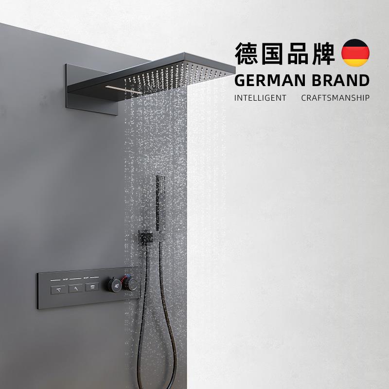 德国德朗斯汀极简暗装淋浴花洒套件瀑布数显隐藏嵌入墙式黑色恒温