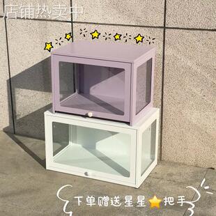 桌面小痛柜玻璃手办柜铁皮展示柜家用玩具谷子收纳陈列柜带门书J&