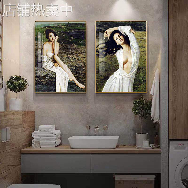 现代人物浴室挂画酒店洗手间装饰画民宿宾馆玄关画美女走廊过道画
