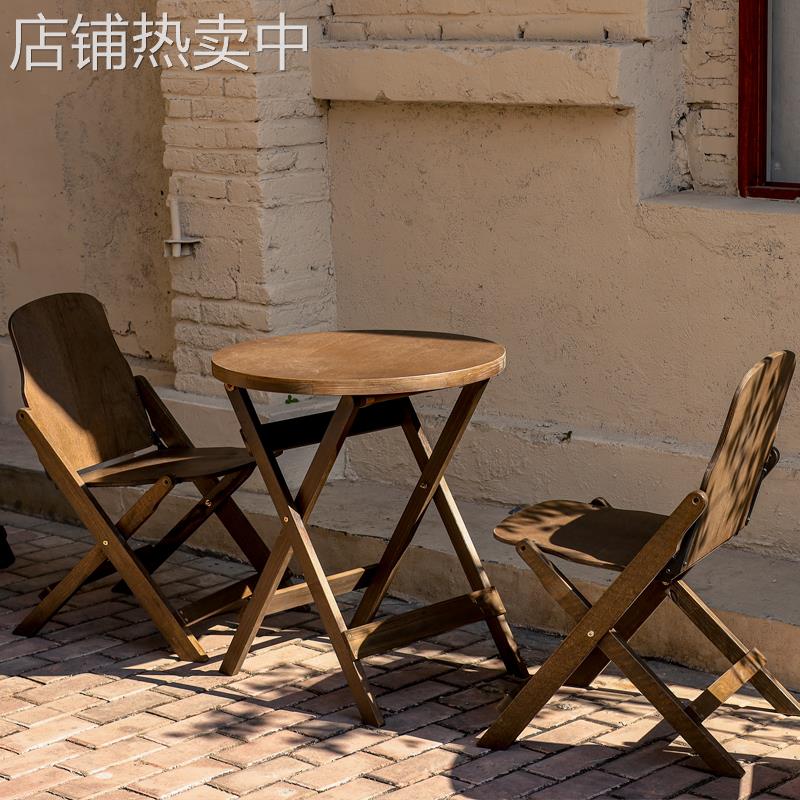 cs简易复古可折叠桌椅子多层实木板圆桌方桌折叠椅小户型小型饭桌