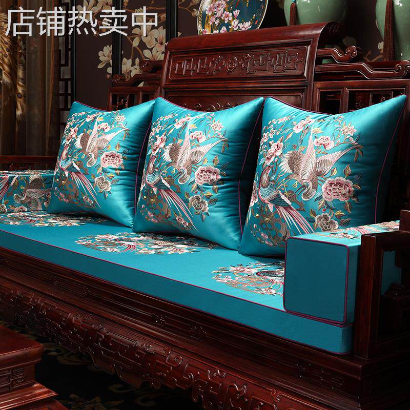 V45O新中式沙发垫红木家具坐垫带靠背实木罗汉床乳胶垫子座垫套罩