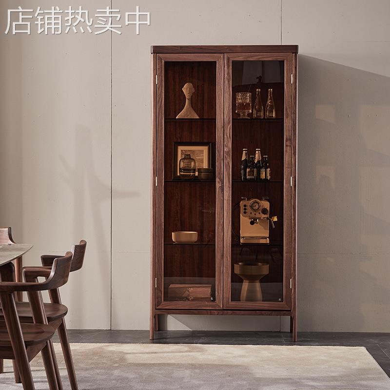 现代简约家用书柜实木书架简约置物架落地客厅酒柜收纳柜黑胡桃木