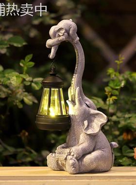 跨境新品太阳能照明灯庭院花园装饰摆件大象摆件工艺品阳台草坪灯