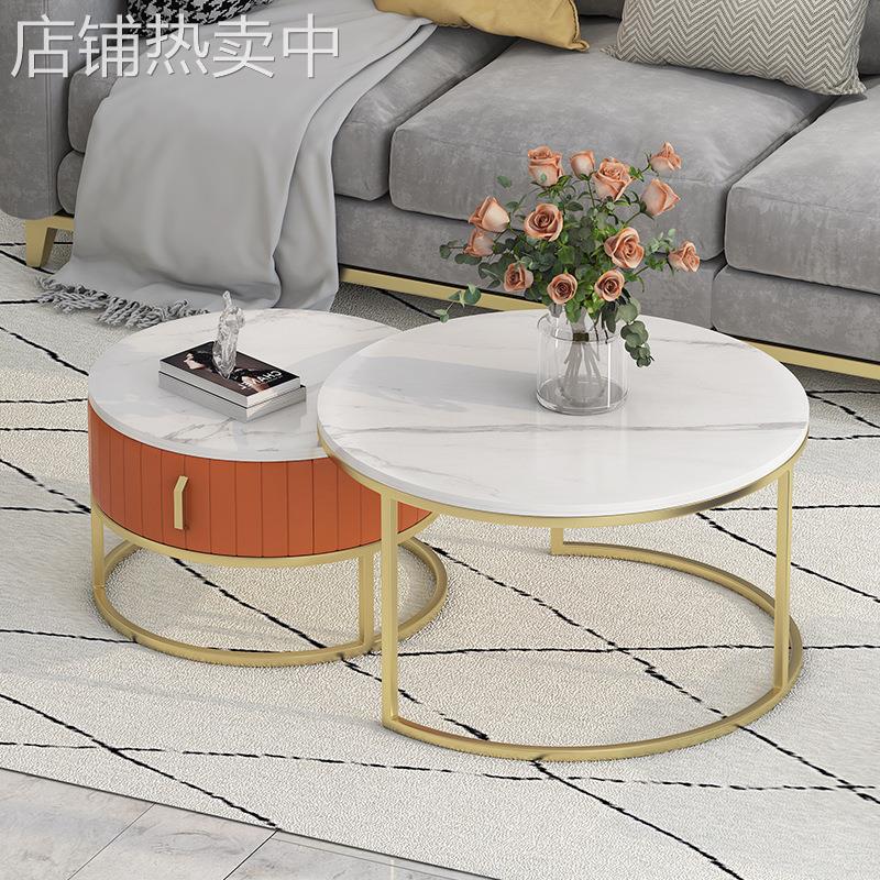 意式圆形茶几组合一体北欧大理石移动家用客厅小户型边几小型租房