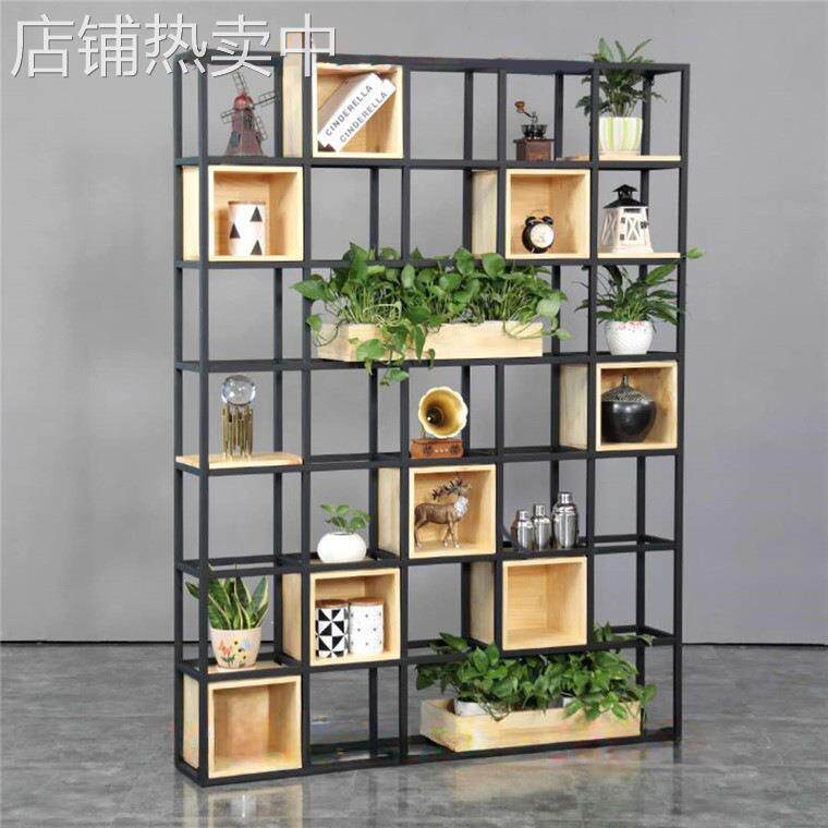 绿植工艺品木制展柜钢木结合货架陶瓷玻璃展示架展陈