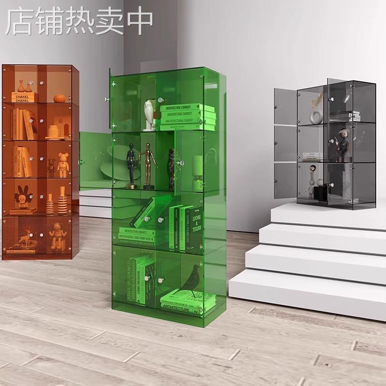 北欧亚克力书架置物架双开门落地多层收纳柜客厅手办架精品展示柜