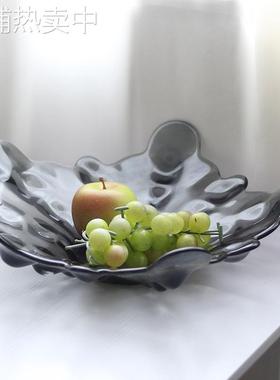 现代轻奢玻璃果盘摆件设计师客厅茶几样板间软装桌面收纳托盘饰品