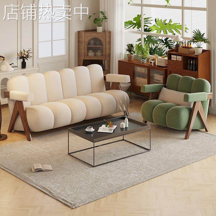 网红奶油风客厅复古布艺沙发小户型法式直排实木双人小沙发休息区,住宅家具,布艺沙发,淘宝优惠券,粉丝福利购,淘宝优惠卷