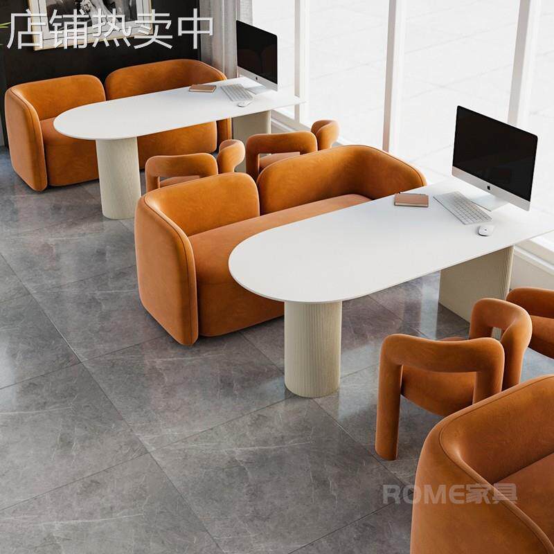 奶油风影楼选片区桌椅组合婚纱店洽谈沙发茶几美甲店化妆接待卡座