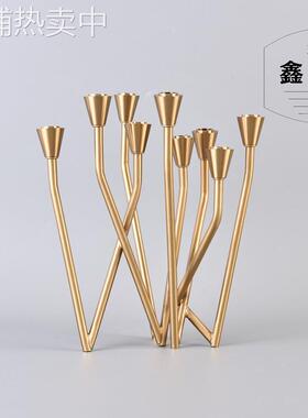 烛台样板房间装饰品金属水晶简约现代美式欧式餐桌金色摆件合金