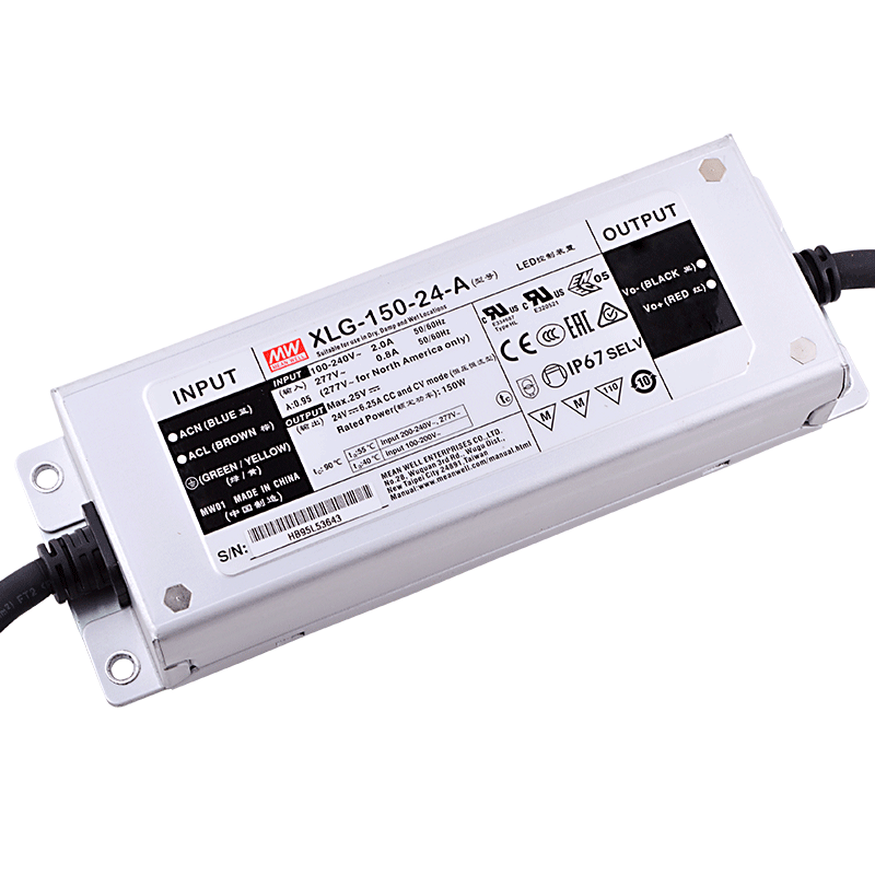 XLG-150明纬12V/24V/H/L-A防水led恒功率驱动器150W可调节可室外