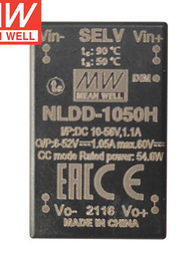 明纬NLDD-1050H开关电源1050mA输出6-52V DC-DC降压LED恒流驱动器