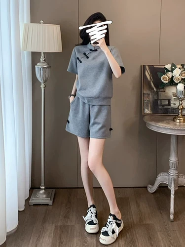 Летний спортивный костюм, комплект, китайский стиль, изысканный стиль, высокая талия