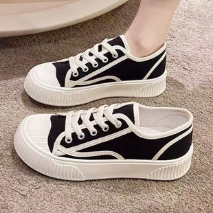 帆布鞋厚底女夏款2024年春夏秋季新款百搭厚底透气运动板鞋饼干鞋