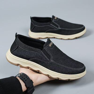 帆布鞋男一脚蹬爸爸鞋男防滑舒适休闲鞋中老年健步鞋老北京布鞋