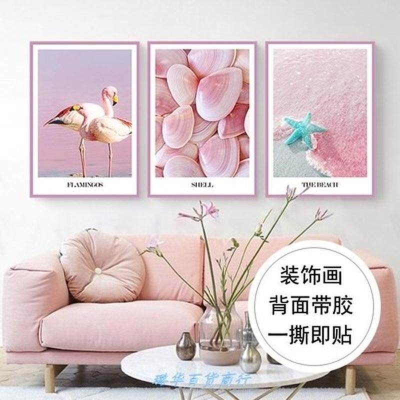 无框画沙发海报办公室背景墙贴纸店铺式自粘粘贴画三连温馨墙壁画