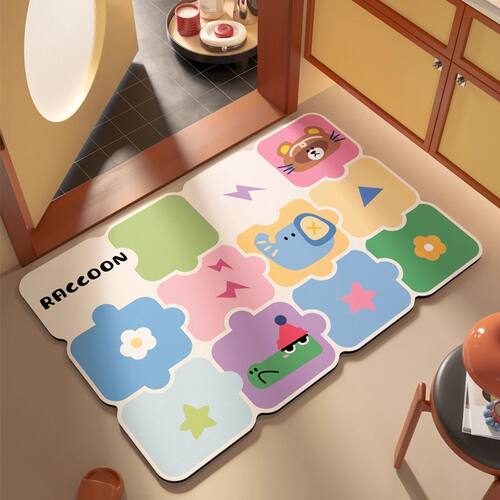 浴室洗手间硅藻泥地垫厕所吸水地垫防滑地垫简约彩色拼图脚垫