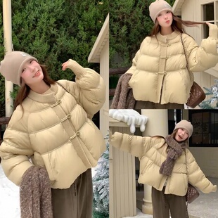 95白鸭绒针织拼接领口新中式韩系羽绒服短款女国风时尚立领外套