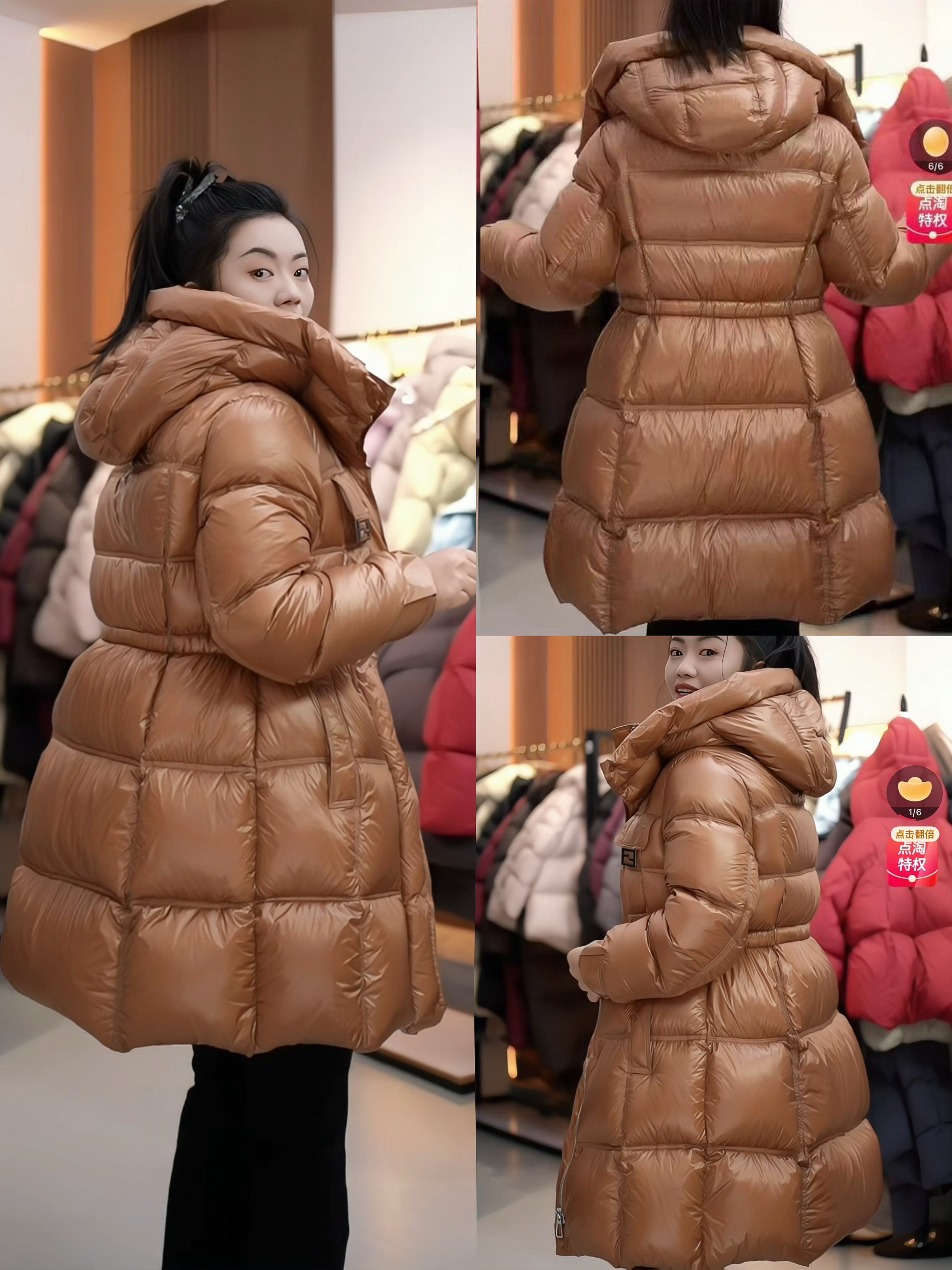 12/11全身充绒高端局定制加厚面料加厚90白鹅绒收腰中款羽绒服