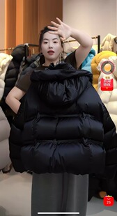缎面黑天鹅加厚90白鹅绒短款高货立裁龟背羽绒服外套