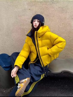 撞色双头拉链三色连帽90鹅绒短款潮人新款羽绒服女