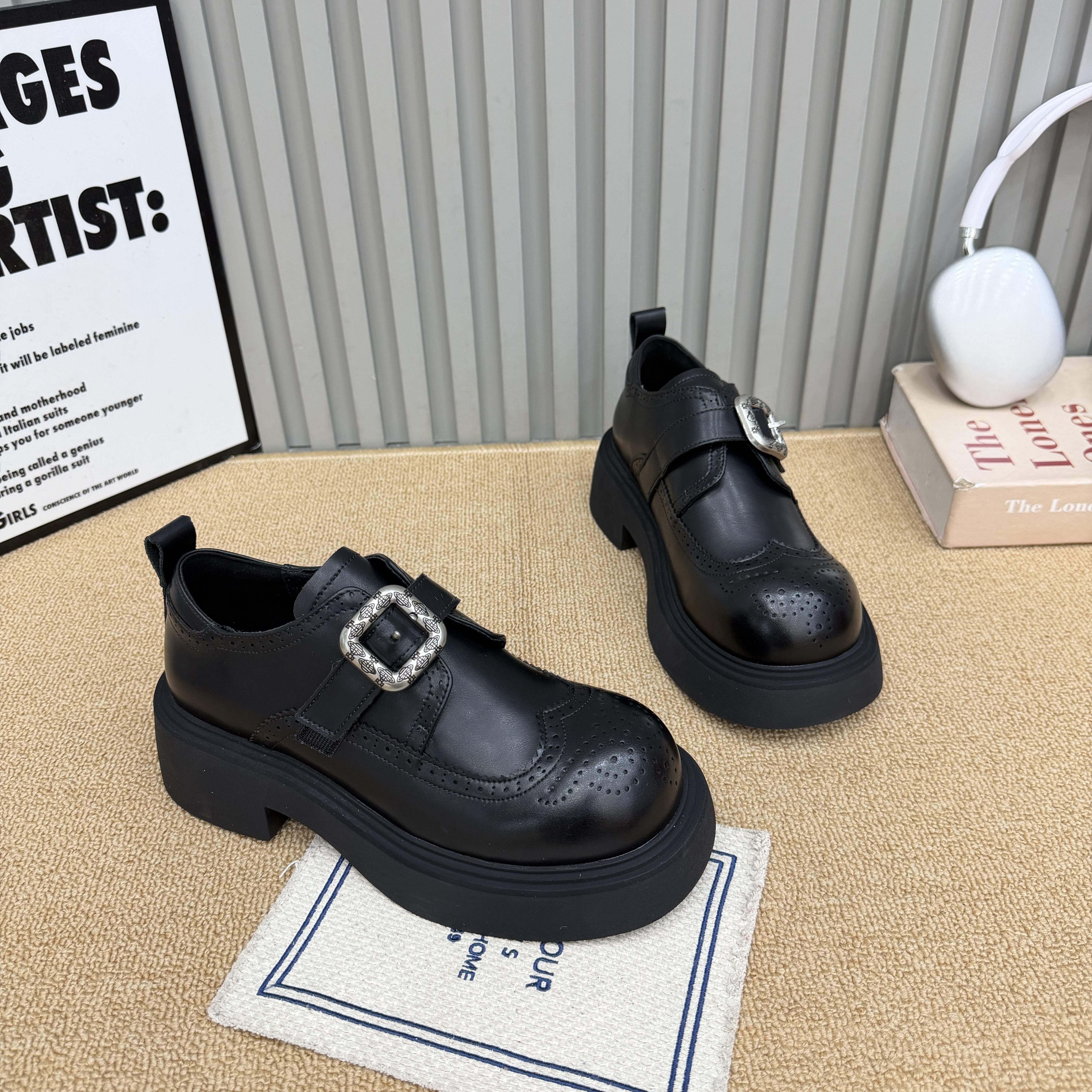 真皮厚底乐福鞋女2026春季新款百搭休闲运动鞋增高系带舒适洋气潮,女鞋,乐福鞋（豆豆鞋）,淘宝优惠券,粉丝福利购,淘宝优惠卷