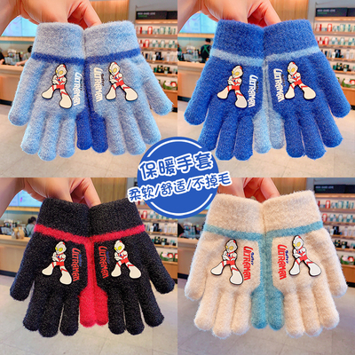 奥特曼手套儿童冬季保暖五指套男童可爱卡通秋冬季男孩幼儿园手套