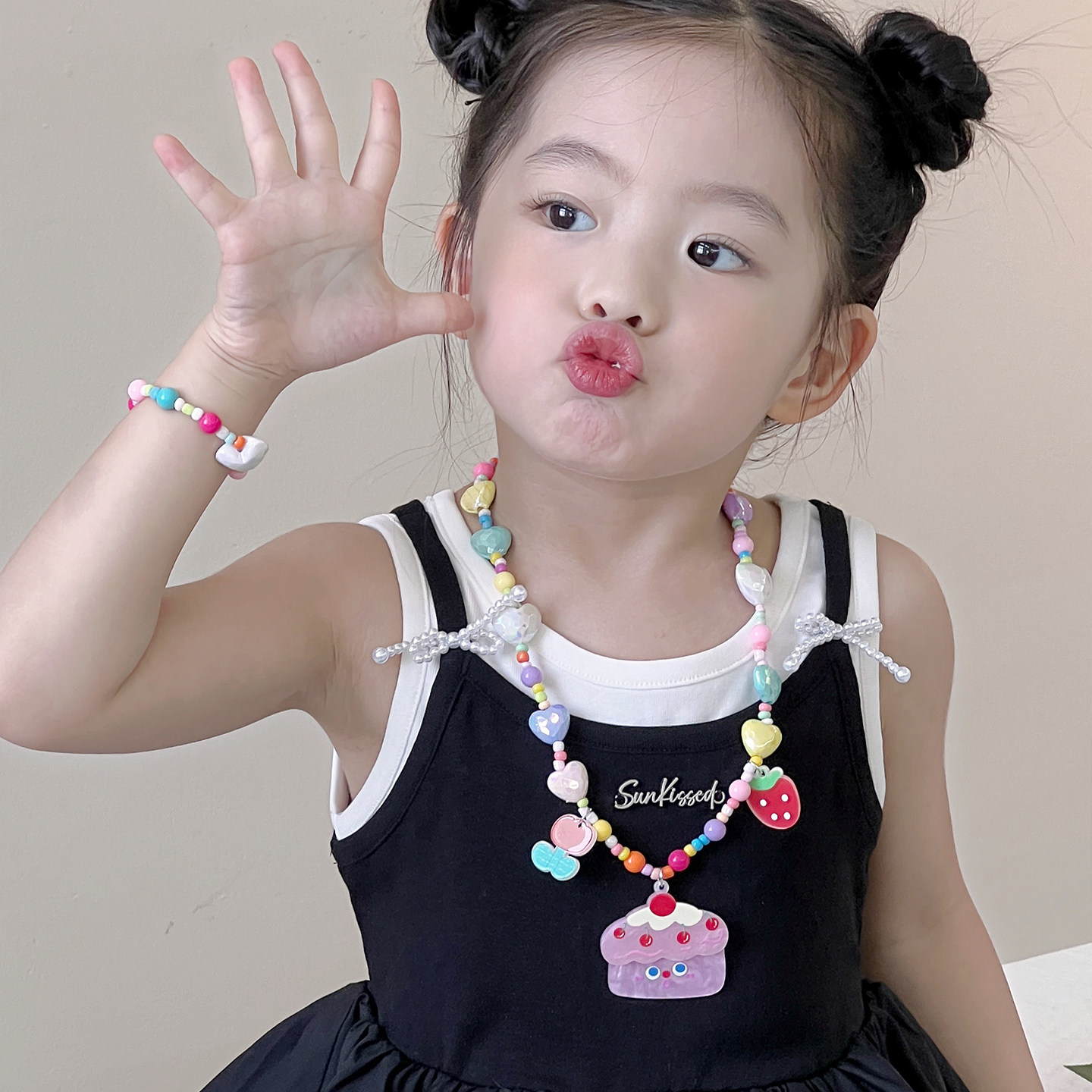 儿童配饰女童卡通公主串珠项链手链套装女孩吊坠颈链宝宝首饰饰品