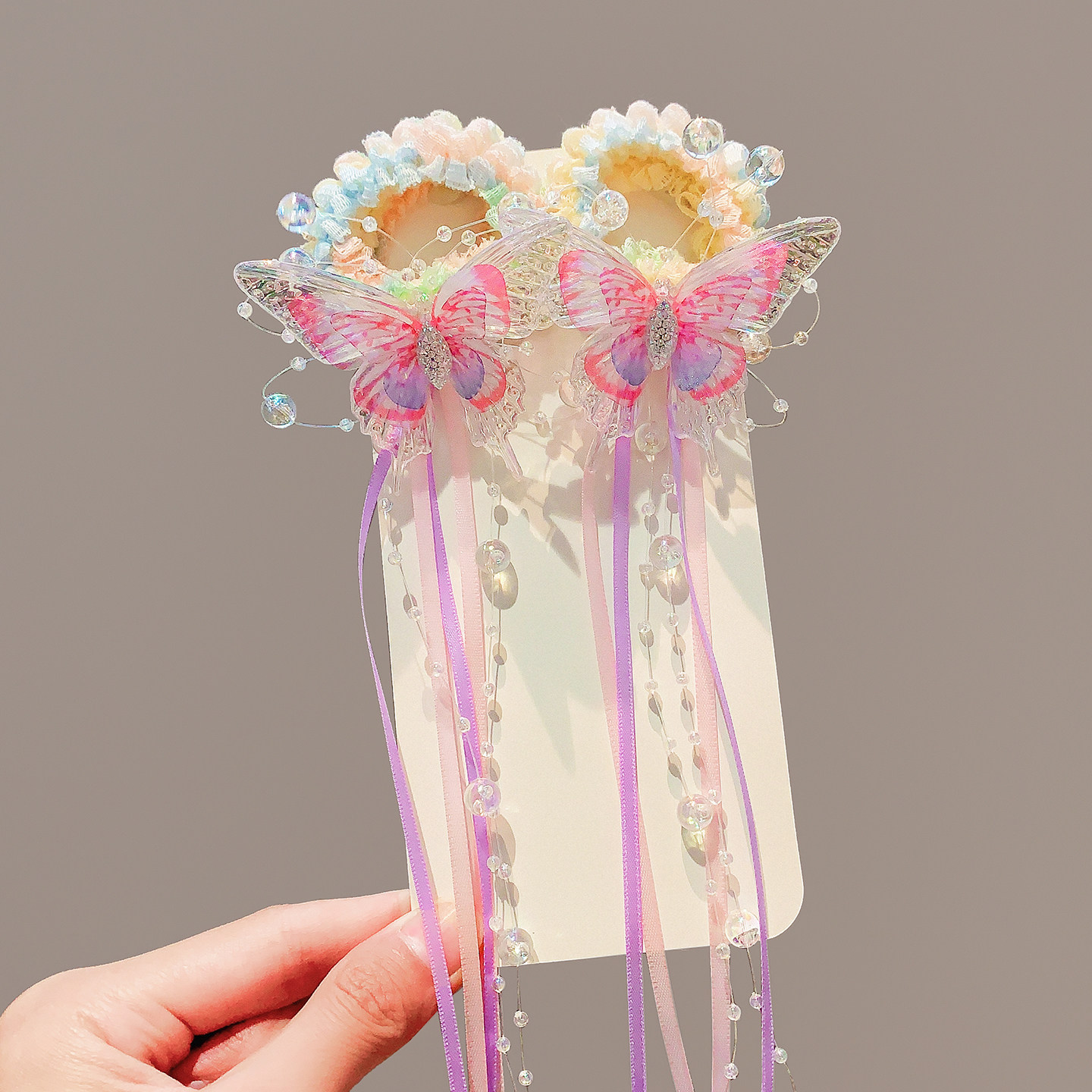 儿童发圈2025新款超仙飘带蝴蝶丸子头发绳女童古风汉服头饰橡皮筋