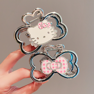 儿童发夹女童可爱银色hellokitty盘发抓夹宝宝女孩后脑勺发卡头饰