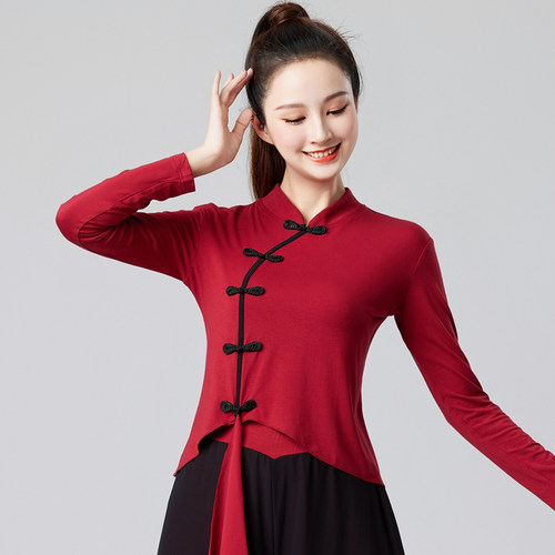 广场舞奥代尔长袖上衣跳舞衣服古典舞舞蹈服中袖演出服飘逸练功服