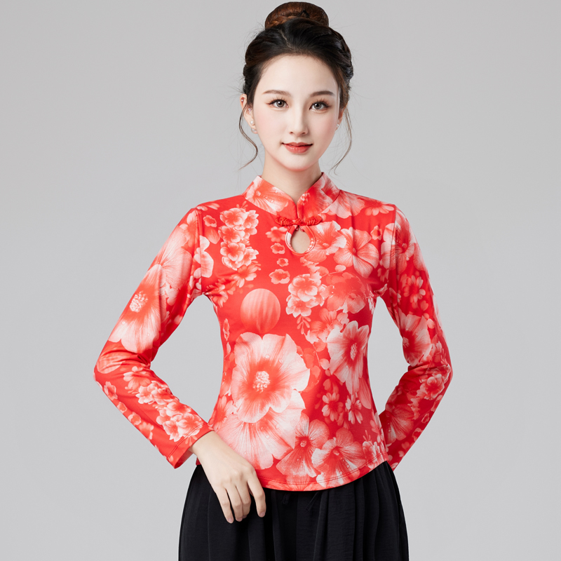 广场舞莫代尔立领上衣中老年大妈跳舞衣服中国舞舞蹈服古典演出服