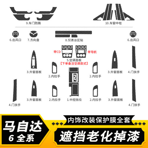 老款马自达6内饰改装贴膜碳纤膜