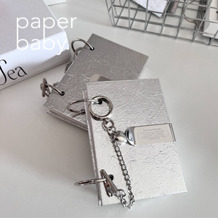 paperbaby银色硬壳两孔A7 空白纸 活页手帐本