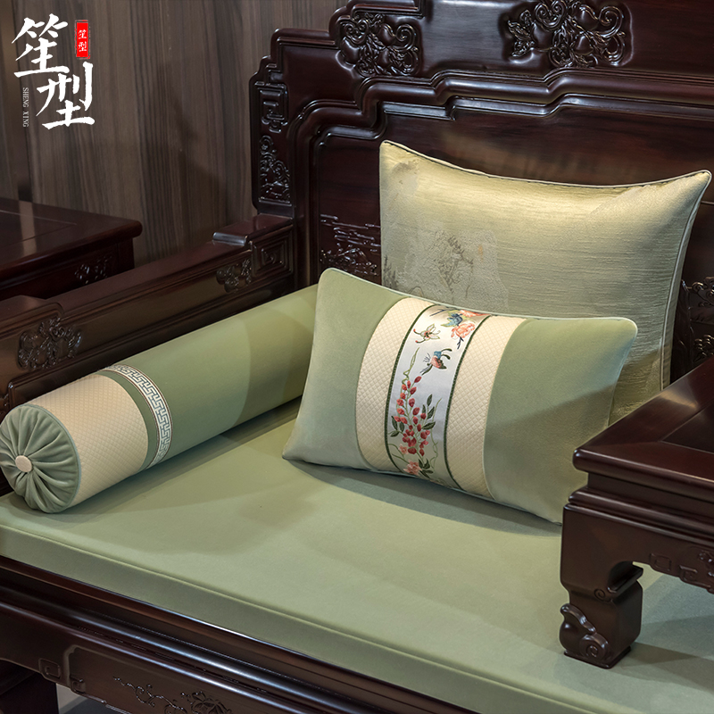 新中式红木沙发坐垫古典罗汉床绒布座垫飘窗垫刺绣靠垫扶手可定制