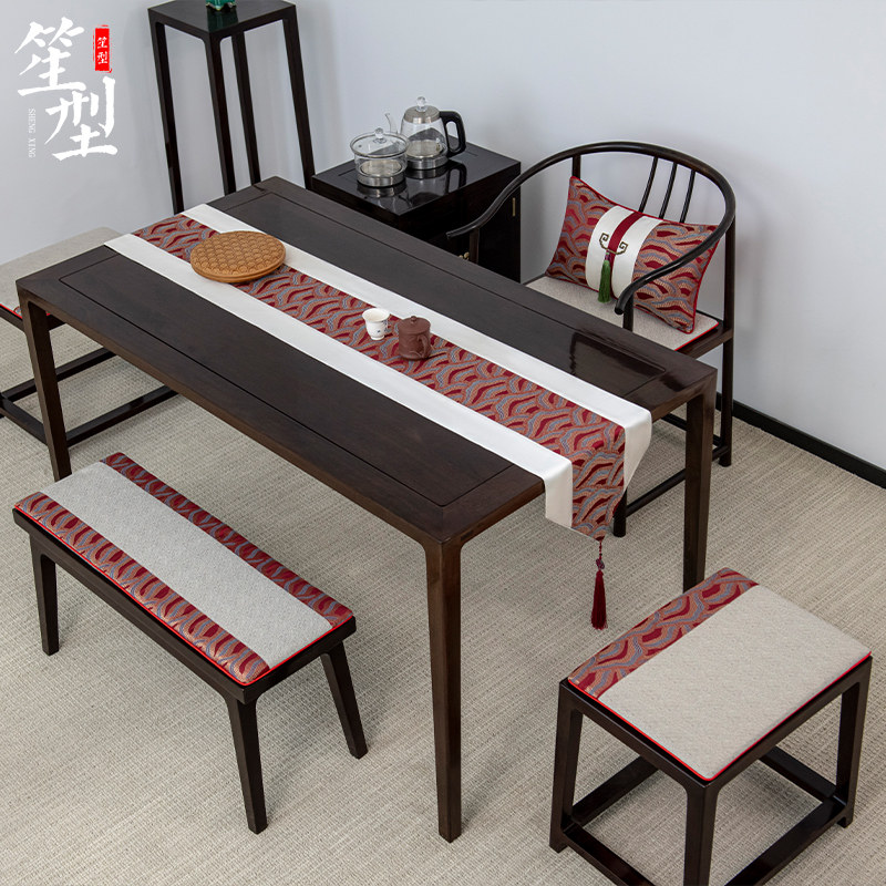 新中式椅垫古典提花坐垫靠枕腰枕桌旗床旗茶椅餐椅乳胶棕座垫定制