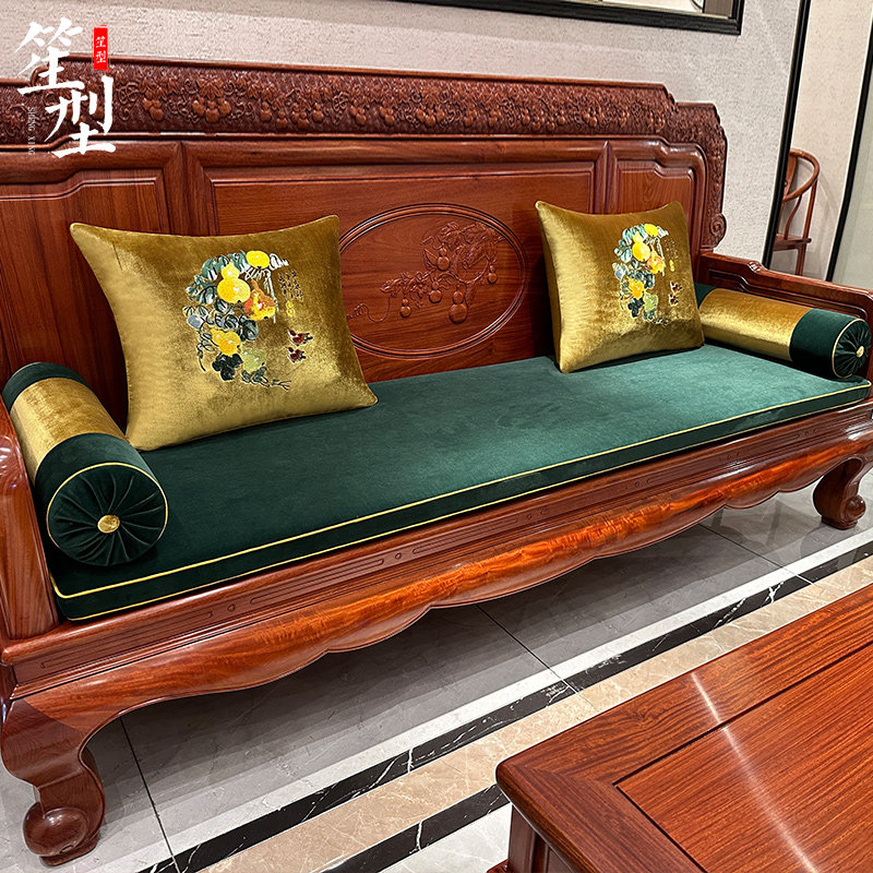 中式红木沙发坐垫中国风五子登科刺绣靠垫古典罗汉床绒布座垫定制