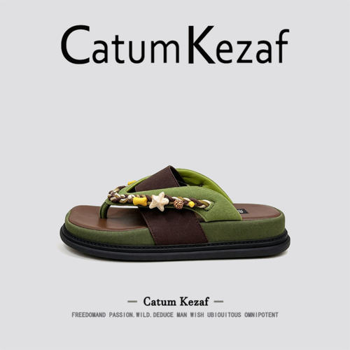 美国CatumKezaf串珠罗马厚底人字拖女夏季外穿夹脚度假沙滩凉拖鞋